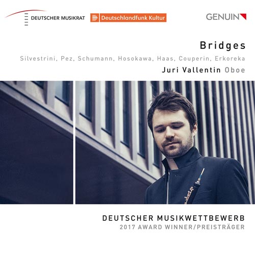 CD album cover 'Bridges' (GEN 18629) with Juri Vallentin, Philipp Hei, Elina Albach, Theo Plath, Patrick Sepec