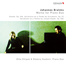 CD album cover 'Johannes Brahms: Works for Piano Duo' (GEN 11197) with Chipak-Kushnir Piano Duo