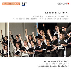 CD album cover 'Ecoutez! Listen!' (GEN 14311) with LandesJugendChor Saar, Alexander Lauer