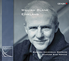 CD album cover 'William Blank: Einklang' (GEN 16422) with Barbara Zanichelli, Quatuor Sine Nomine, William Blank
