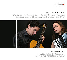 CD album cover 'Inspiración Bach' (GEN 20708) with Lux Nova Duo