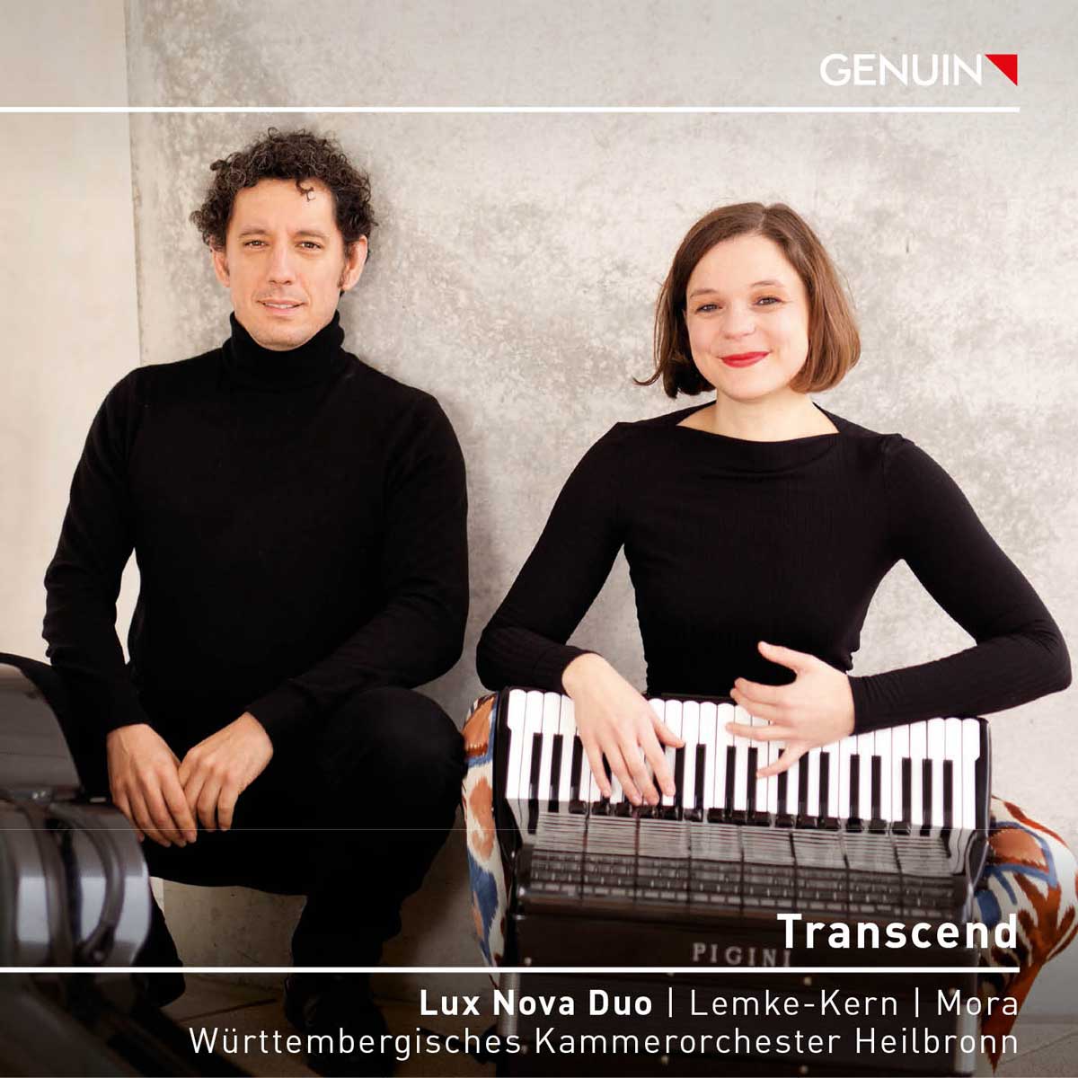 CD album cover 'Transcend' (GEN 23842) with Lux Nova Duo, Marcia Lemke-Kern, Eddie Mora ...