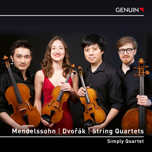 forwardCD album cover 'Mendelssohn | Dvorak | String Quartets' (GEN 25897) with Simply Quartet