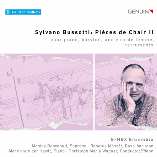 CD album cover 'Sylvano Bussotti: Pièces de Chair II' (GEN 25918) with E-MEX Ensemble, Monica Benvenuti ...